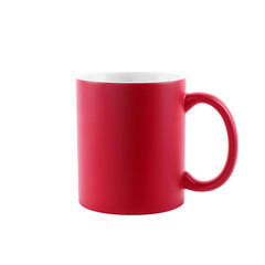 One blank red ceramic mug isolated on white. Mockup for design