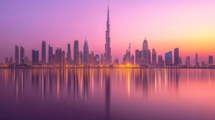 Fototapeta premium Scenic River Reflection at Twilight with City Skyline