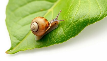 Snail's Journey - a Serene Close-up on a Green Leaf