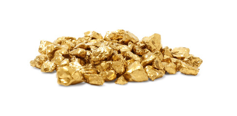 Heap of gold nuggets isolated on white