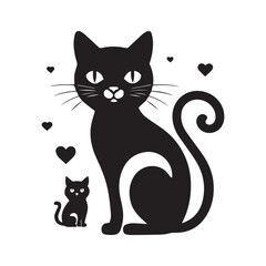 Valentines day Love cat vector silhouette illustration