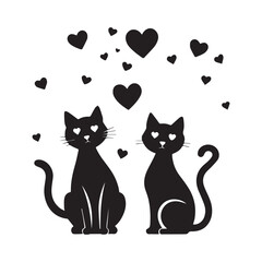 Valentines day Love cat vector silhouette illustration