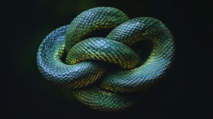 Fototapeta premium A Green Snake Tied In An Intricate Knot