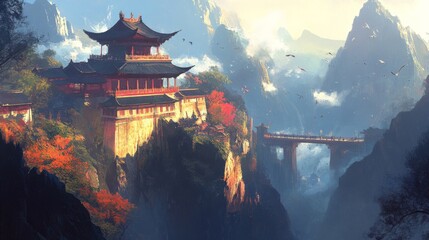 Obraz premium Serene Monastery Perched on Mountain Peak