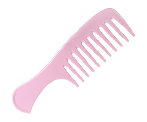 One pink plastic comb isolated on white