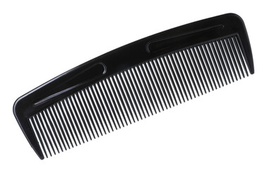 One black plastic comb isolated on white
