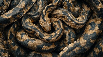 Fototapeta premium A Tangled Mass Of Brown And Black Snakes