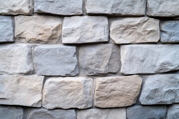 A textured stone wall with various shades of gray and beige stones.