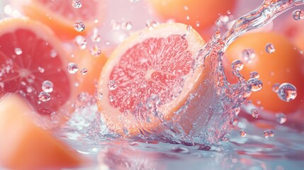 Grapefruit splash in water with vibrant lighting