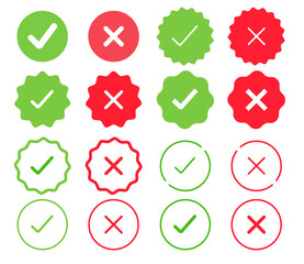 Check box tick mark icon set button correct right wrong buttons or yes or no checkmark red cross green tick vector illustration, PNG transparent background