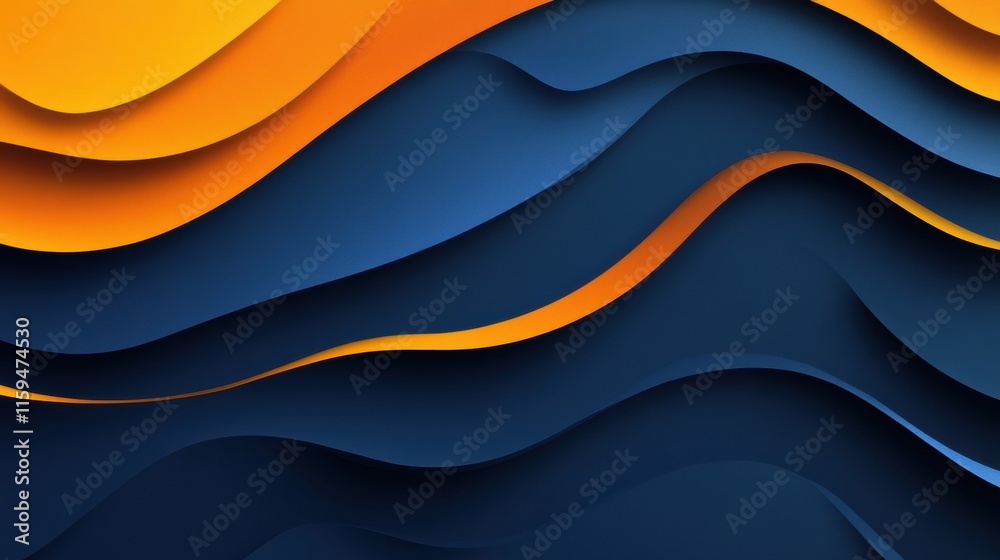 Poster Glassy abstract waves in harmonious blue and orange tones create a soothing visual experience for artistic design inspiration. Generative AI