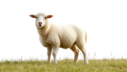 Fototapeta premium Young Lamb in Pastoral Setting - a Serene, Minimalist Image