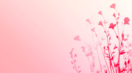 Light Pink Gradient Background with Flower Stems on Left Side, Space for Copy