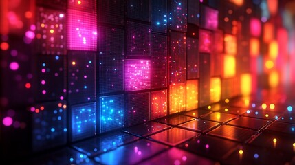 Obraz premium Abstract glowing colorful cubes wall.