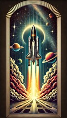 Retro rocket launching into space illustration