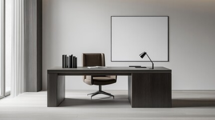 Contemporary minimalist workspace with minimal decor. Featuring clean lines and a productive layout