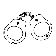 Handcuff vector icon in doodle style. Symbol in simple design. Cartoon object hand drawn isolated on white background.