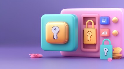cloud and security concept. Colorful digital illustration of a key and lock interface symbolizing security and access control.
