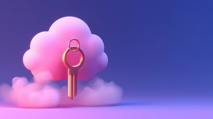 cloud and security concept. A key emerging from a stylized cloud, symbolizing security and digital access.