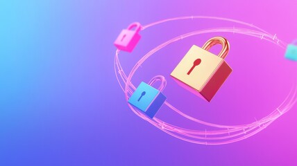 cloud and security concept. Colorful locks representing security and protection in a digital environment.