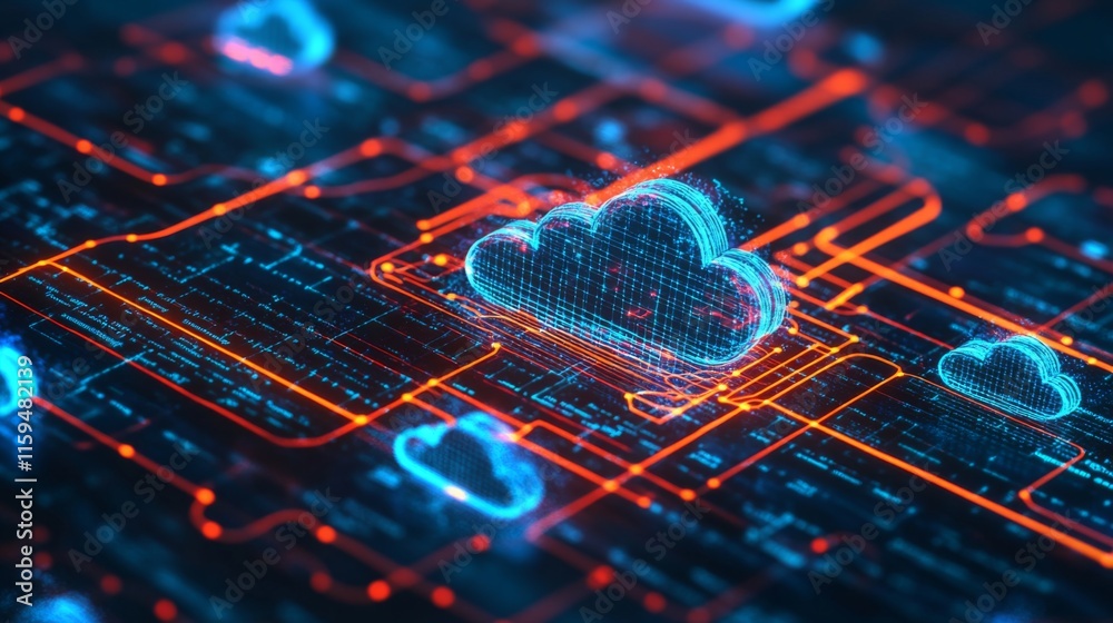 Poster cloud computing digital interface with high tech background