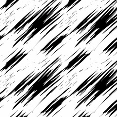 Abstract Black and White Brushstrokes Seamless Pattern. Grunge Texture Vector Background