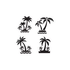 palm tropical tree set icons palm vector icon illustration, logo template black silhouette illustration isolated on white background.