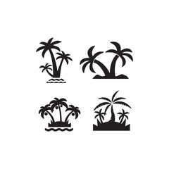 palm tropical tree set icons palm vector icon illustration, logo template black silhouette illustration isolated on white background.
