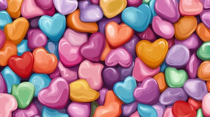 Fototapeta premium seamless pattern, Colorful, cute hearts; candy palette; flat style, vector illustration, wallpaper background 