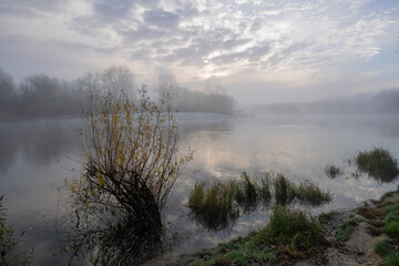 Fototapeta premium mist over the river and park