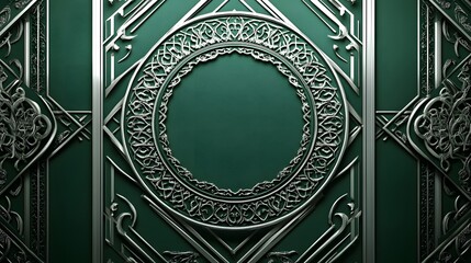 Elegant Green Panel with Silver Ornate Design