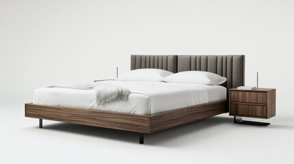 Elegant minimalist bedroom suite with minimal furnishings. Featuring a clean, open design with sleek lines