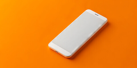 A sleek smartphone rests on a bright orange surface, highlighting its minimalist features. The phone's clean facade and rounded edges reflect contemporary design trends. Mockup