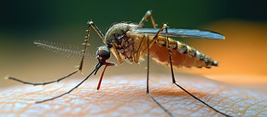 Fototapeta premium Close-up of a Mosquito Feeding on Human Skin