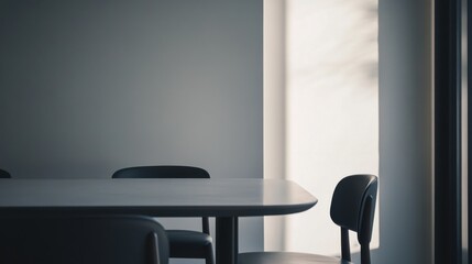 Elegant minimalist dining nook with minimal decor. Featuring a clean, open design with sleek lines