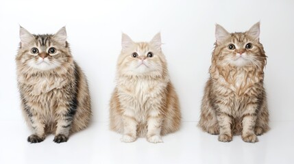 Fluffy cats drying off after bath home setting animal photography cozy environment close-up view pet care concepts