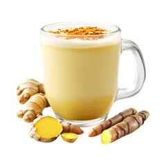 Ginger and turmeric latte on transparent background