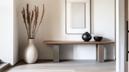Elegant minimalist entryway with minimal decor. Featuring clean lines and a welcoming design