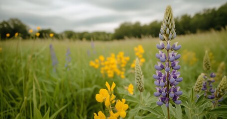 Field of Wildflowers with Vibrant Flower in Focus