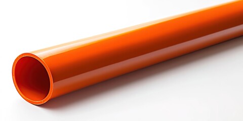A photograph of an orange PVC pipe on a white background