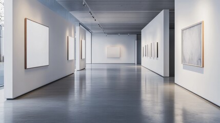 Fototapeta premium Elegant minimalist gallery space with minimal decor. Featuring a clean, open design with contemporary lines