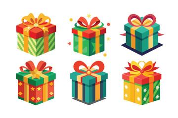 festive Gift Box, Christmas Gift Box Vector Illustration, Festive Holiday Design Elements