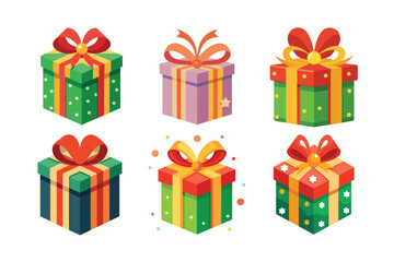 festive Gift Box, Christmas Gift Box Vector Illustration, Festive Holiday Design Elements