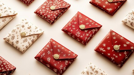 Collection of Red Envelopes with Gold Accents