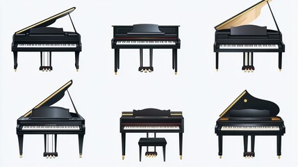 Fototapeta premium Realistic Collection of Piano Keyboards with Black and White Keys, Artistic Melody and Sound Chords