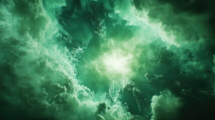 Obraz premium Emerald Green Clouds Surround Bright Celestial Light