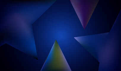 abstract geometric shapes, triangles and polygons, dark blue background, neon yellow highlights, 3D rendering