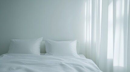 Elegant minimalist guest bedroom with minimal decor. Featuring clean lines and a cozy design