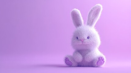 Obraz premium Fluffy White Rabbit Sitting on Lavender Background