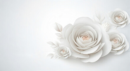 Valentine's day composition in papercraft vector style. White different flowers made with layered glossy paper on a white light background.